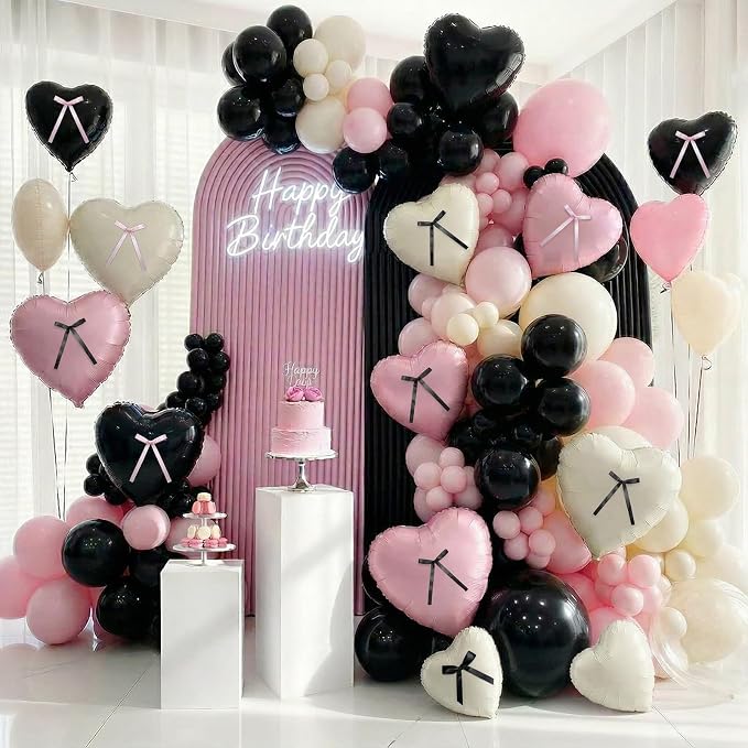 Pink and Black Heart Balloons - Image 3