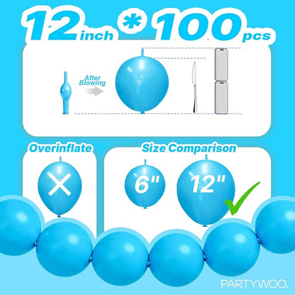 PartyWoo Light Blue Linking Balloons 100pcs 12 Inch Blue Link Balloons | - Image 4