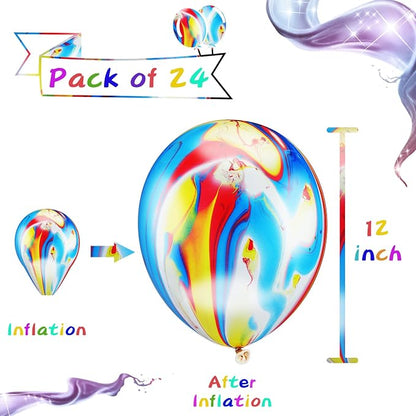 24 Pieces Tie Dye Agate Marble Balloons 12 Inches Tie Dye Swirl Latex Balloons - Image 2