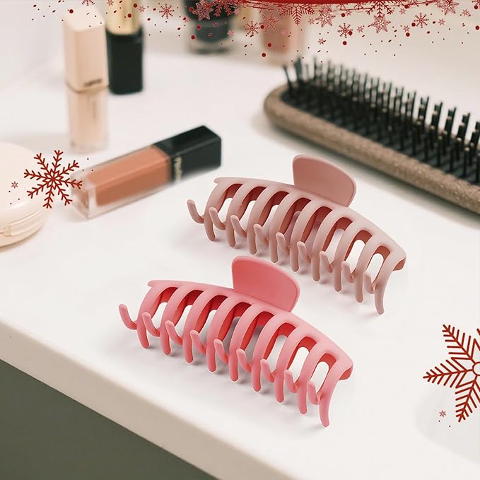 TOCESS Hair Claw Clips for Women - 8PK Large Neutral Matte Jumbo Hair Clips for Thick, Thin, Long, Short, Curly Hair Girls, Big Jaw Clip Set for Daily Use (Rosewater Pink&Deep Pink)