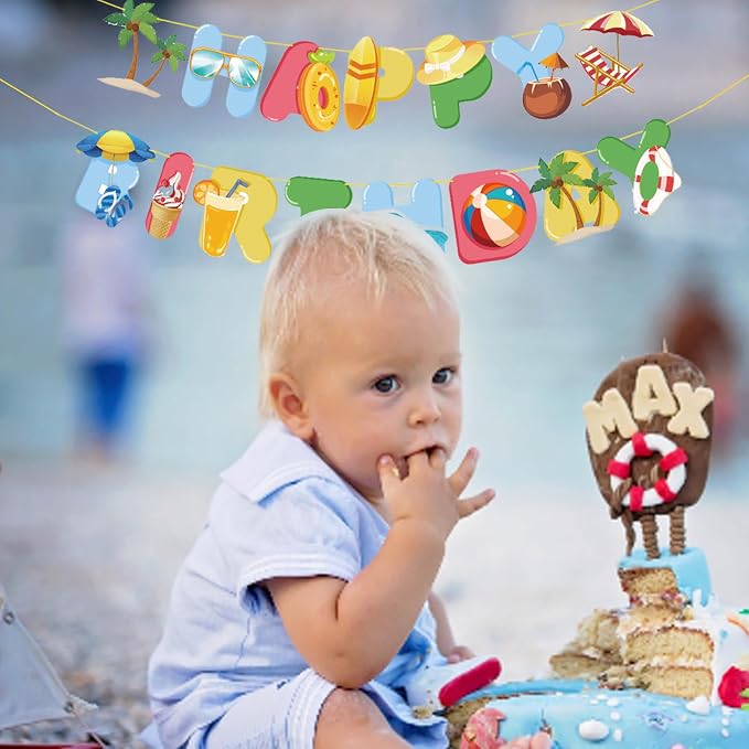 Beach Happy Birthday Banner Pool Party Supplies Hawaiian Beach Tropical - Image 6