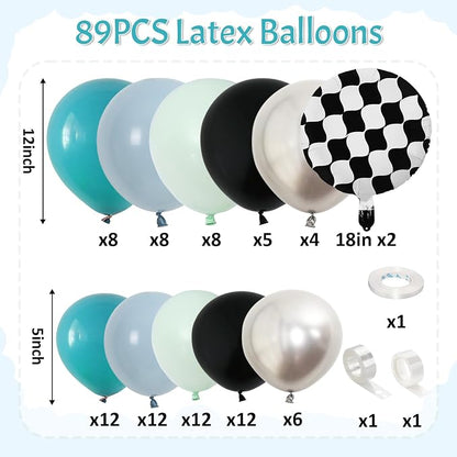 Race Car Balloons Garland Arch Kit, Dusty Blue Balloons Green Black Balloon - Image 2