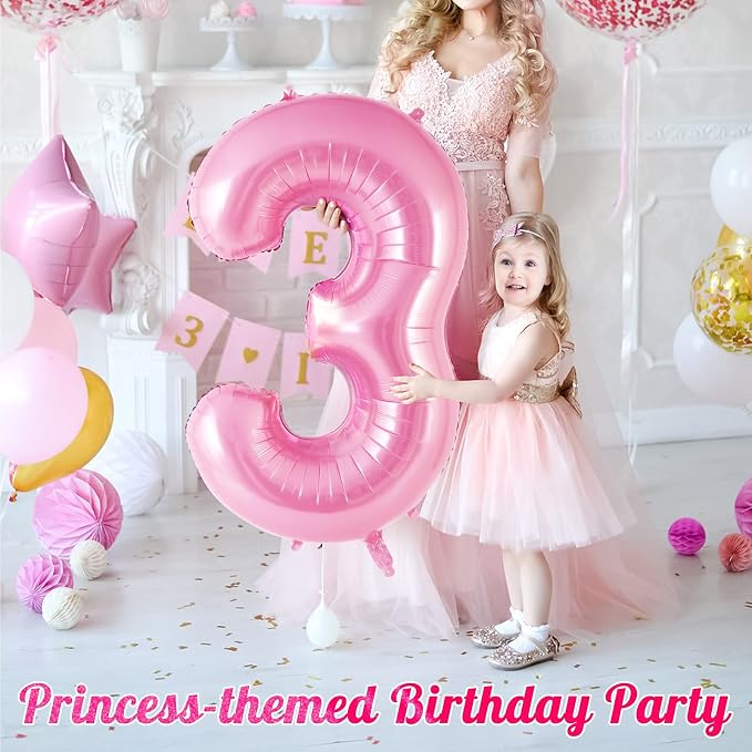 Pink Number 3 Balloon 40 inch, Big Large Foil Helium Number Balloons, Jumbo - Image 5