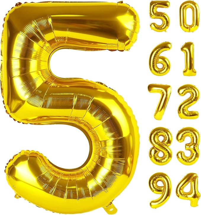 Gold 5 Balloon - Number Balloon 40 Inch, 5th Gold Birthday Decorations | Giant by IWERP