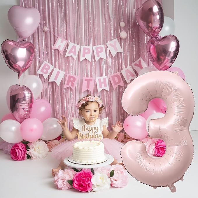 Pink Number 3 Balloon, 40 Inch Giant Pastel Light Pink Number Balloons 0-9 - Image 3