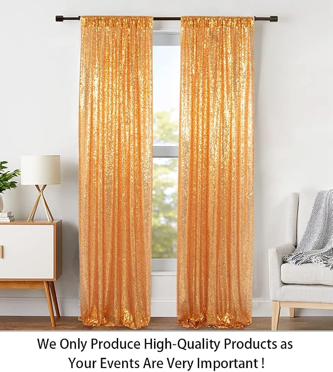 ShinyBeauty Gold Sequin Curtains 2 Panels 2FTx8FT - Image 2