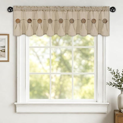 Farmhouse Valance Curtains, Boho Cotton Linen Kitchen Valance, Rustic Button by FRAMICS