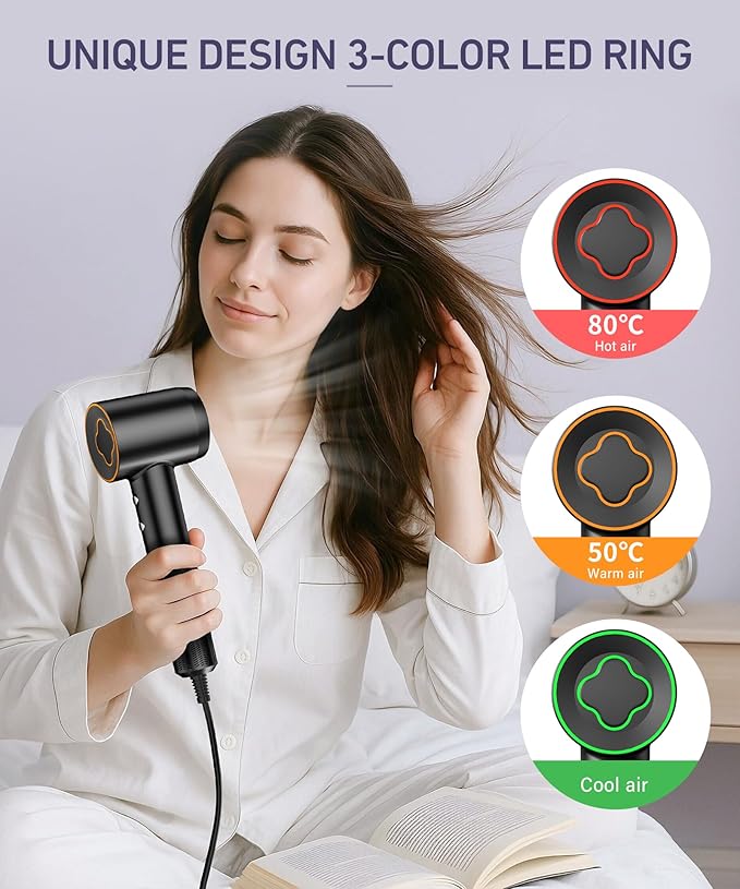 Cosy Companions Hair Dryer, 150000 RPM High-Speed Brushless Motor Negative Ionic Blow Dryer for Fast Drying, Low Noise Thermo-Control Hair-Dryer-with-Diffuser and Nozzle