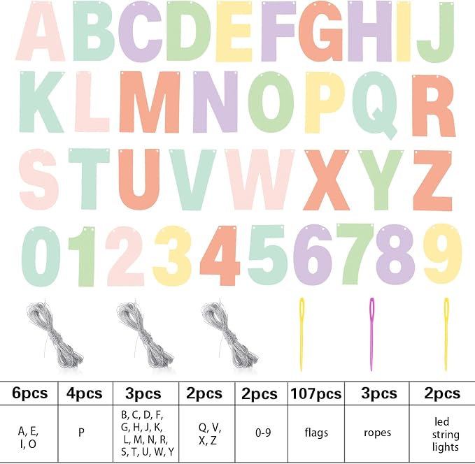 TaoBary 112 Pcs DIY Letter Kit Glitter Customizable Banner Letters Include 107 - Image 3