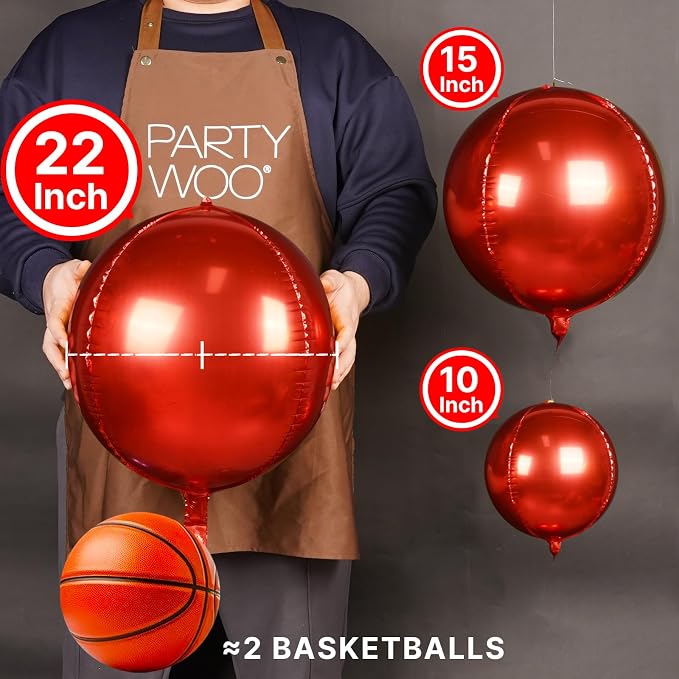 PartyWoo Red Large Round Giant Foil 4D Balloons 20pcs Different Sizes | 22 15 - Image 2