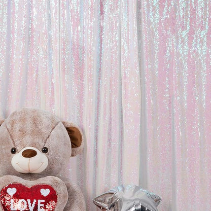 JYFLZQ White Iridescent Sequin Backdrop Curtains 4ft x 6.5ft 1 Panel Glitter by JYFLZQ