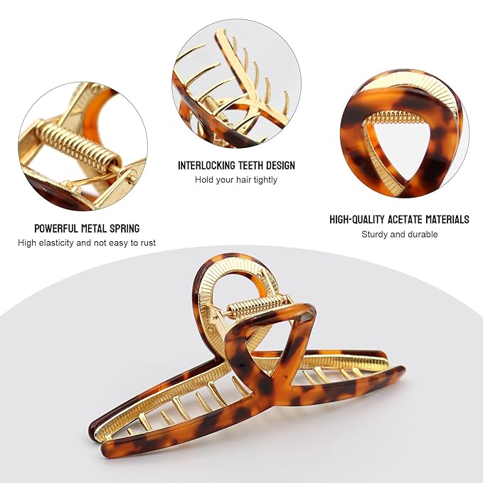 Large Claw Clips - Metal Hair Clips for Women - Gold Claw Clip for Thick Hair - Strong Hold Big Claw Clips for Women Girls - Orange