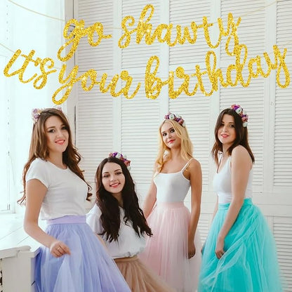 BEISHIDA Glitter Gold Pre-Strung Go Shawty It's Your Birthday Banner Decor | NO - Image 6