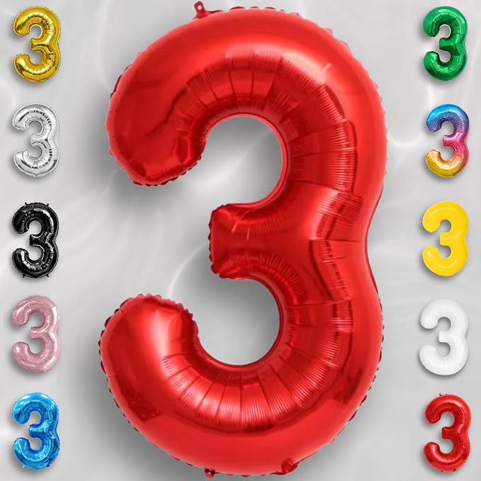 Red Number Balloon 3 Mylar Foil Balloons 16 inch - Image 5