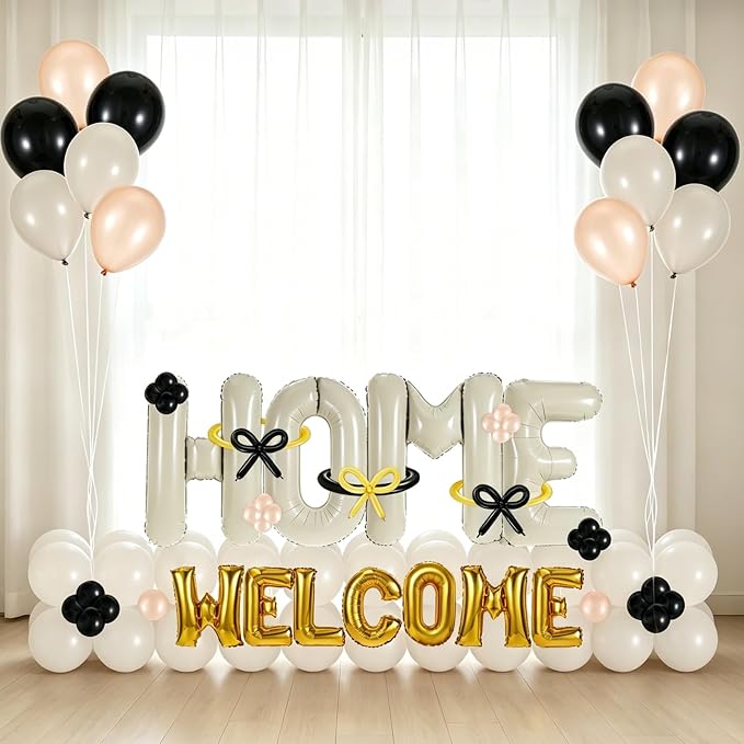 147 Pcs Housewarming Party Decorations, Cream Black Mettalic Gold Balloons - Image 6