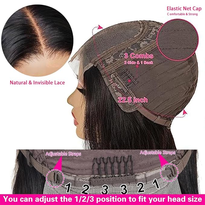 Wear and Go Glueless Bob Wig, 14 Inch, 180% Density, Human Hair, Natural Black, No Shedding, No Tangle, Adjustable Elastic Cap