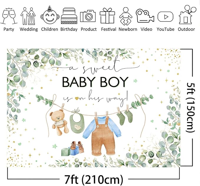 Mocsicka Its a Boy Banner Baby Boy Baby Shower Backdrop Decorations 7x5ft | - Image 5