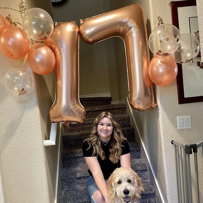 Rose Gold Number 70 Birthday Balloons, 40 Inch Large Rose Gold Mylar Foil - Image 4