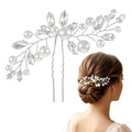 Wedding Pearl Hair Pin 12 x 8 cm Silver Leaf Bridal Hair Clips Accessories with Rhinestones and Flowers for Women