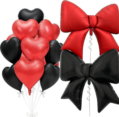 Vuzvuv Red Black Bow Heart Balloons Set, Anniversary, Bridal Shower, Girls by Vuzvuv