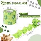 3 Rolls No Chew Bandage for Dogs Bitter Bandage Wrap for Dogs Wound Wrap (2 Inches X 5 yd,Green)