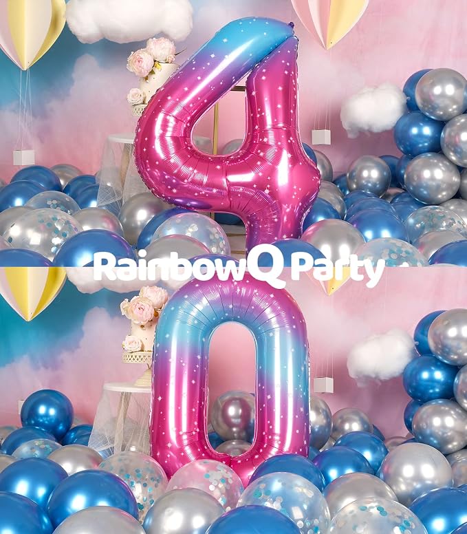 RainbowQ Blue Pink 40 Balloon Number 40 Inch Big 0-10 Foil Large Balloon | - Image 4