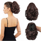 Ponytail Extension, Clip on Ponytails for Women, 9" Claw Clip in Short Curly Wavy Pony Hair Extension for Women - Brunette