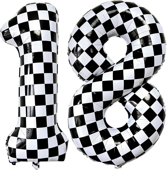 LHOAVWE Number 18 Checkered Balloons 40 Inch Giant Race Car Checkered 18 Number by LHOAVWE