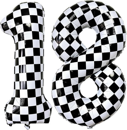 LHOAVWE Number 18 Checkered Balloons 40 Inch Giant Race Car Checkered 18 Number by LHOAVWE