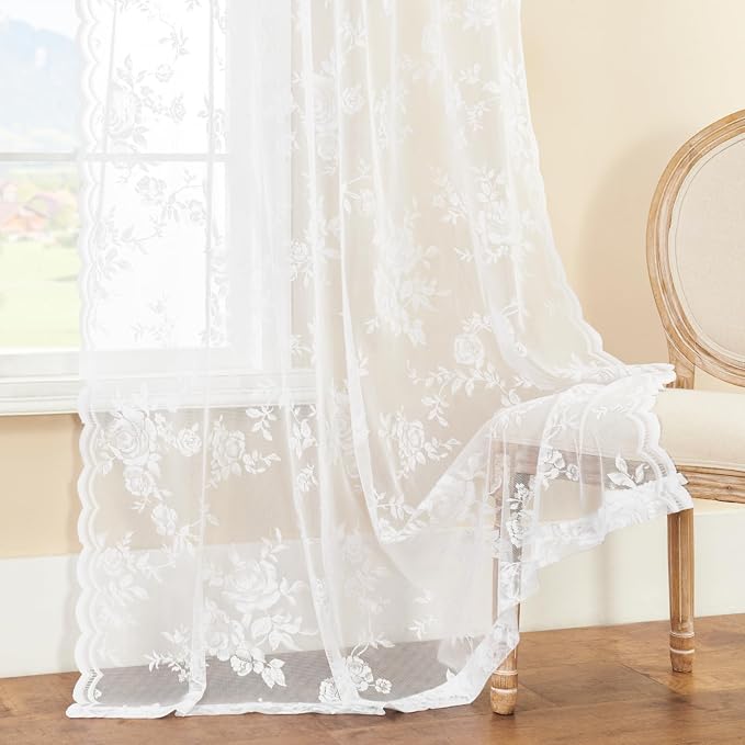 White Lace Curtains 102 Inches Long Victorian Sheer Floral Curtains - Image 5