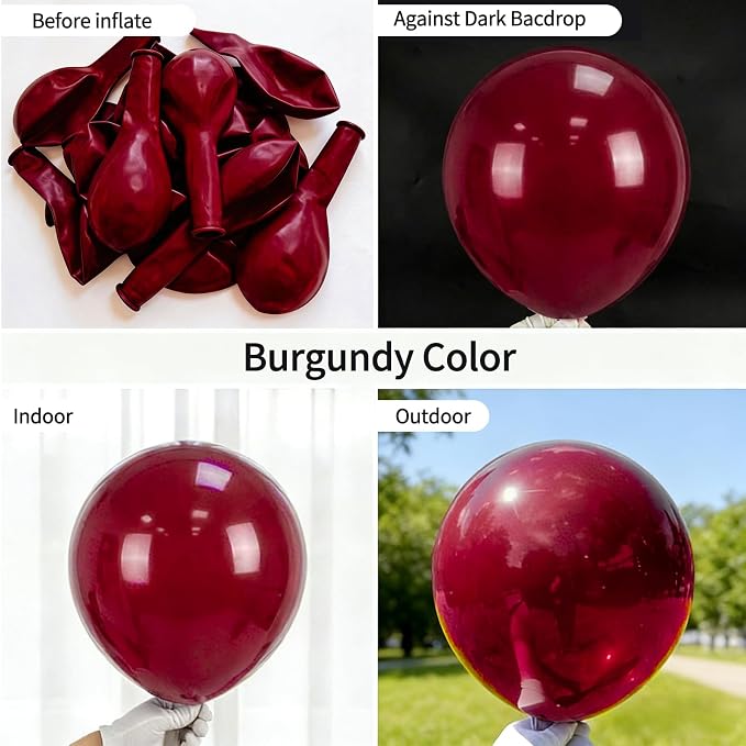 50pcs Burgundy Balloons 12 Inch, Premium Thick Matte Maroon Wine Red Latex - Image 6