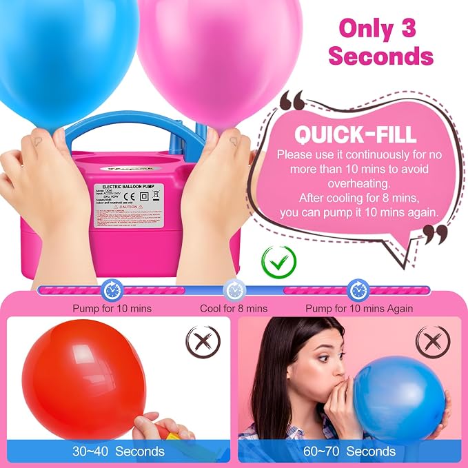 FLSEPAMB Balloon Pump, Electric Balloon Pump, Portable Dual Nozzles Electric - Image 2