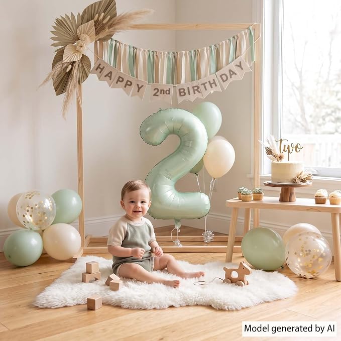 Olive Green Number 2 Balloon 40 Inch, Foil Numeral - Image 6