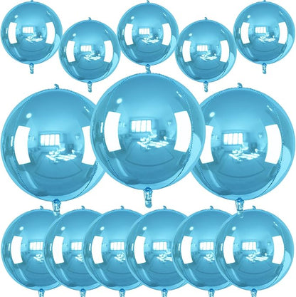 14 Pcs Blue Round Foil Balloons 22/15/10 4D Ball Balloons Light Baby Blue - Image 4