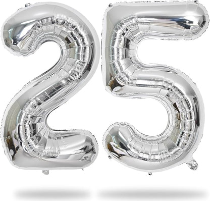 40 Inch 25th Birthday Balloons for Men, Mylar Self Inflating Silver 25 Balloon by Lingqiang