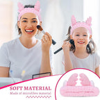 Jowmoy Cute Pink antlers Headband Frog Eye Elastic to Wash Face for Women Makeup Shower Spa.