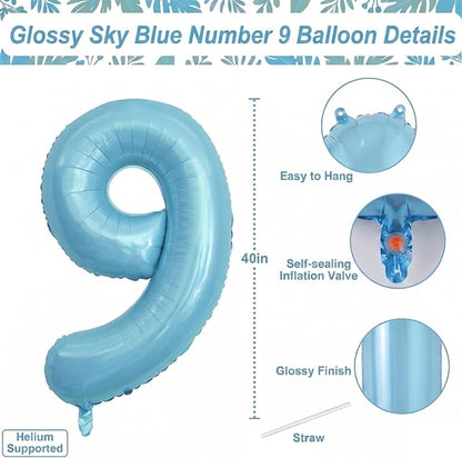 Pearlescent Blue Number 19 Balloon 40 Inch, Giant Light Blue Mylar Foil 19th - Image 4