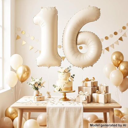 40" Beige Foil Number 16 Balloon - Image 4