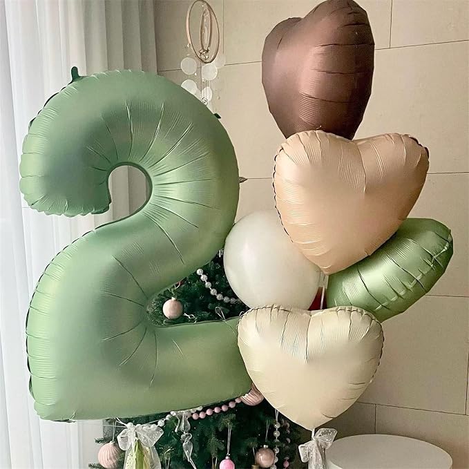 40" Balloon Number 2 Sage Green, Large Foil Number Balloons Set 0-9, Olive - Image 6