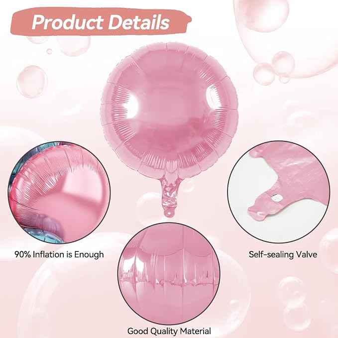 20PCS 18 Inch Round Foil Balloon, Light Blue Pink Round Shaped Balloons - Image 3