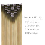WENNALIFE Clip in Hair Extensions Real Human Hair, 22 Inch 120g 7pcs Remy Hair, Balayage Light Ash Brown to Light White Blonde Hair Extensions Clip In Real Hair Coloured