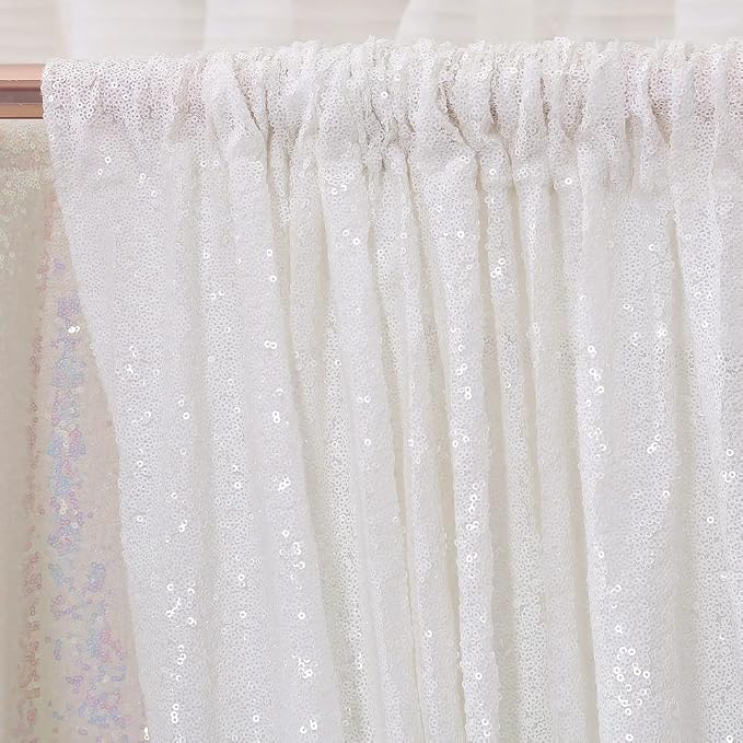 Poise3EHome White Sequin Backdrop Curtains, 2 Panels 2FTx8FT Glitter Background - Image 6