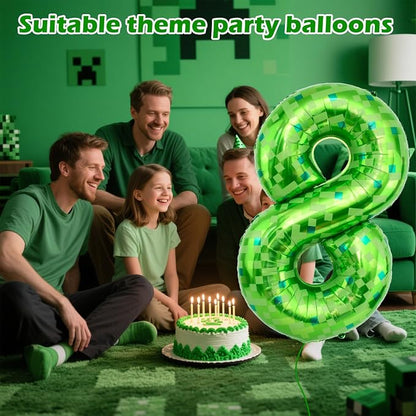 40 Inch Giant Green Pixel Miner Theme Number Balloons 40 Inch Foil Party - Image 3