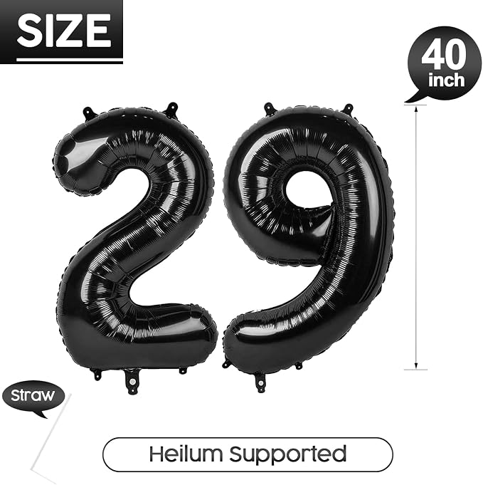 29 Balloon - Black Birthday Number Balloons, 40 Inch Decorations Men Women | - Image 5