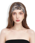 Grommet Headband for Women, Brown Snakeskin 23cm Hollow Out Elastic Hair Band, Eyelets Punk Grunge Stylish Hairband
