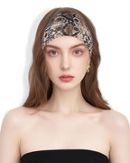 Grommet Headband for Women, Brown Snakeskin 23cm Hollow Out Elastic Hair Band, Eyelets Punk Grunge Stylish Hairband