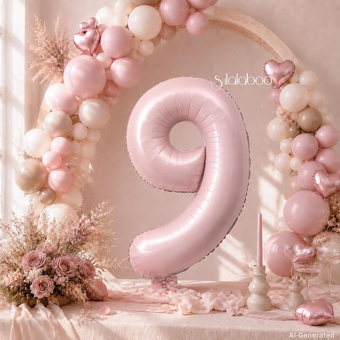 40 Inch Light Pink Number 9 Foil Big 0-9 Giant Digital Balloon | 9th - Image 4
