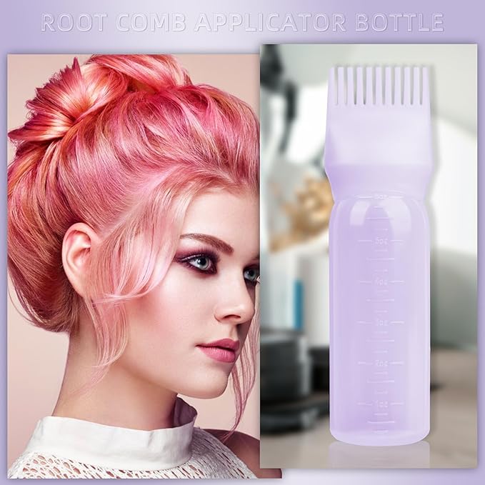 BLAAROOM Root Comb Applicator 6 Ounce, 2 Pack Hair Oil Dispenser With Brush for Oiling and Dyeing - Purple