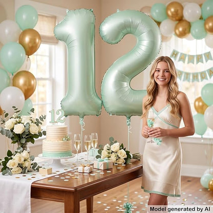 40 Inch Number 12 Balloon for 12th Birthday Decorations Olive Green | Large - Image 4
