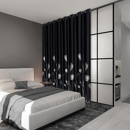 Wide Blackout Curtain for Sliding Door 100W x 84L Inch Silver Palm Tree - Image 2